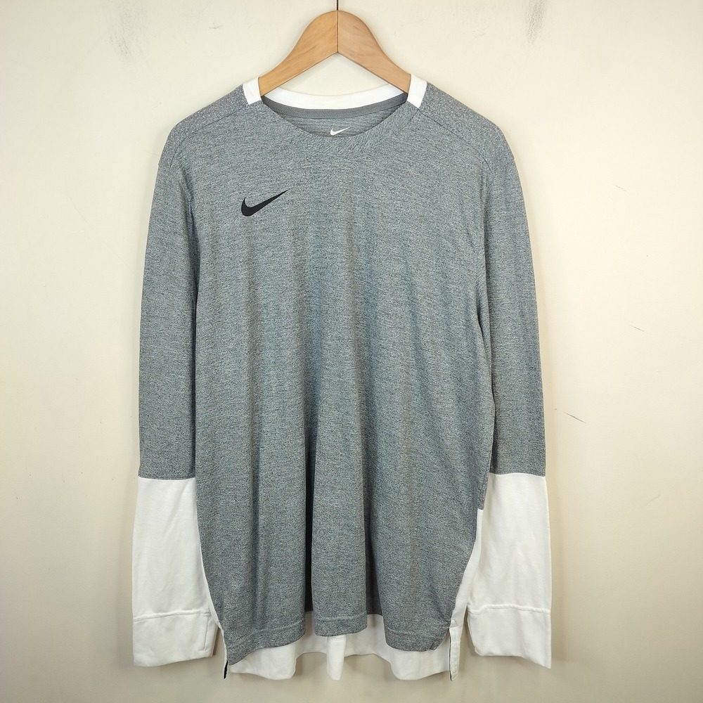 Nike Long Sleeve Shirt Mens XL Thumbholes Colorblock Gray White Hi Low Tee